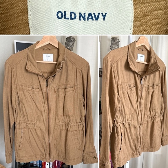 Old Navy Jackets & Blazers - Old Navy Mock Neck Linen Blend Utility Jacket Women’s Size M Lightweight Zip